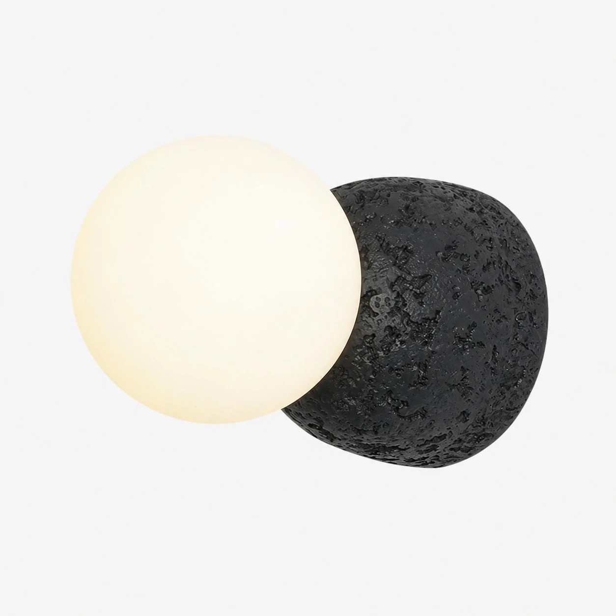Black textured concrete wall light with white opal glass globe