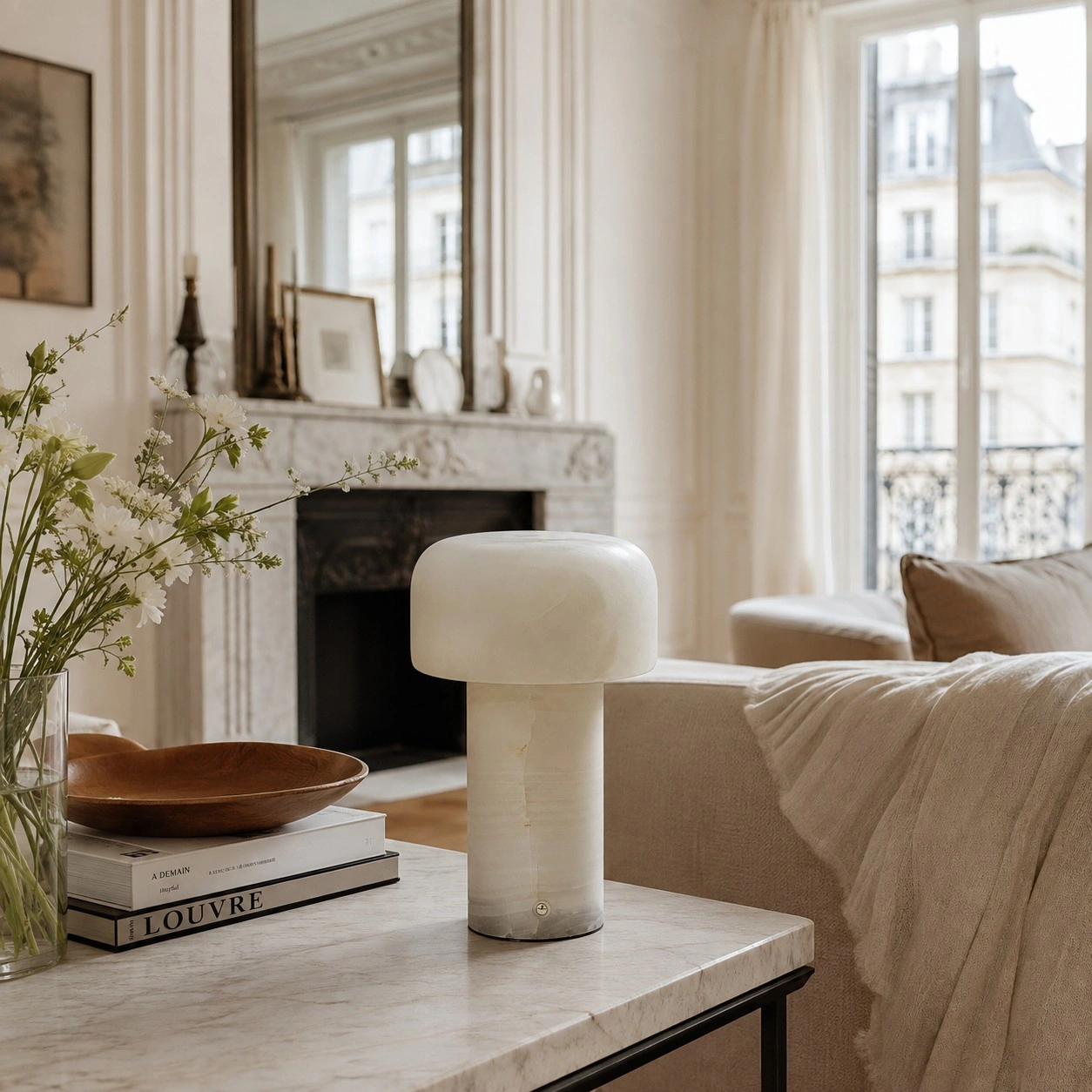 Dolomite and White Jade lamp on a living room table