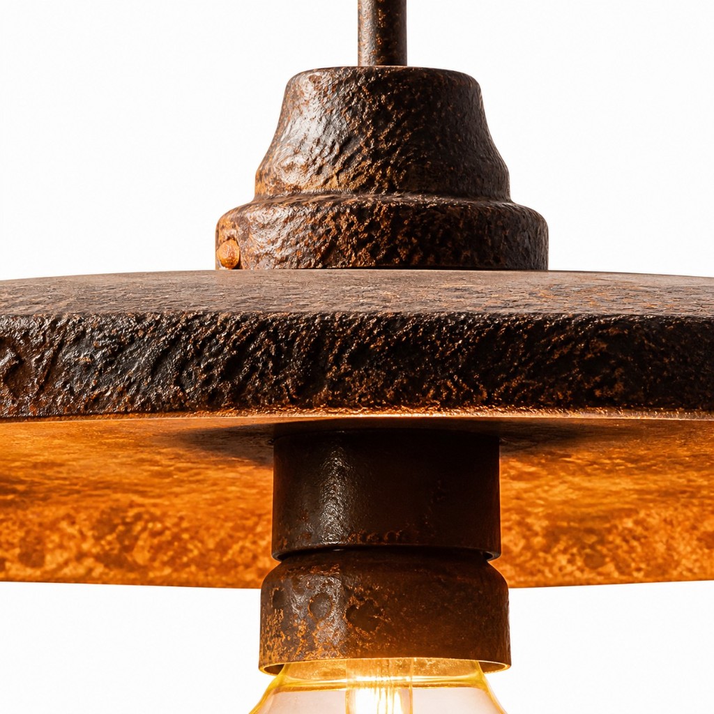 Iron pendant light canopy and socket close-up