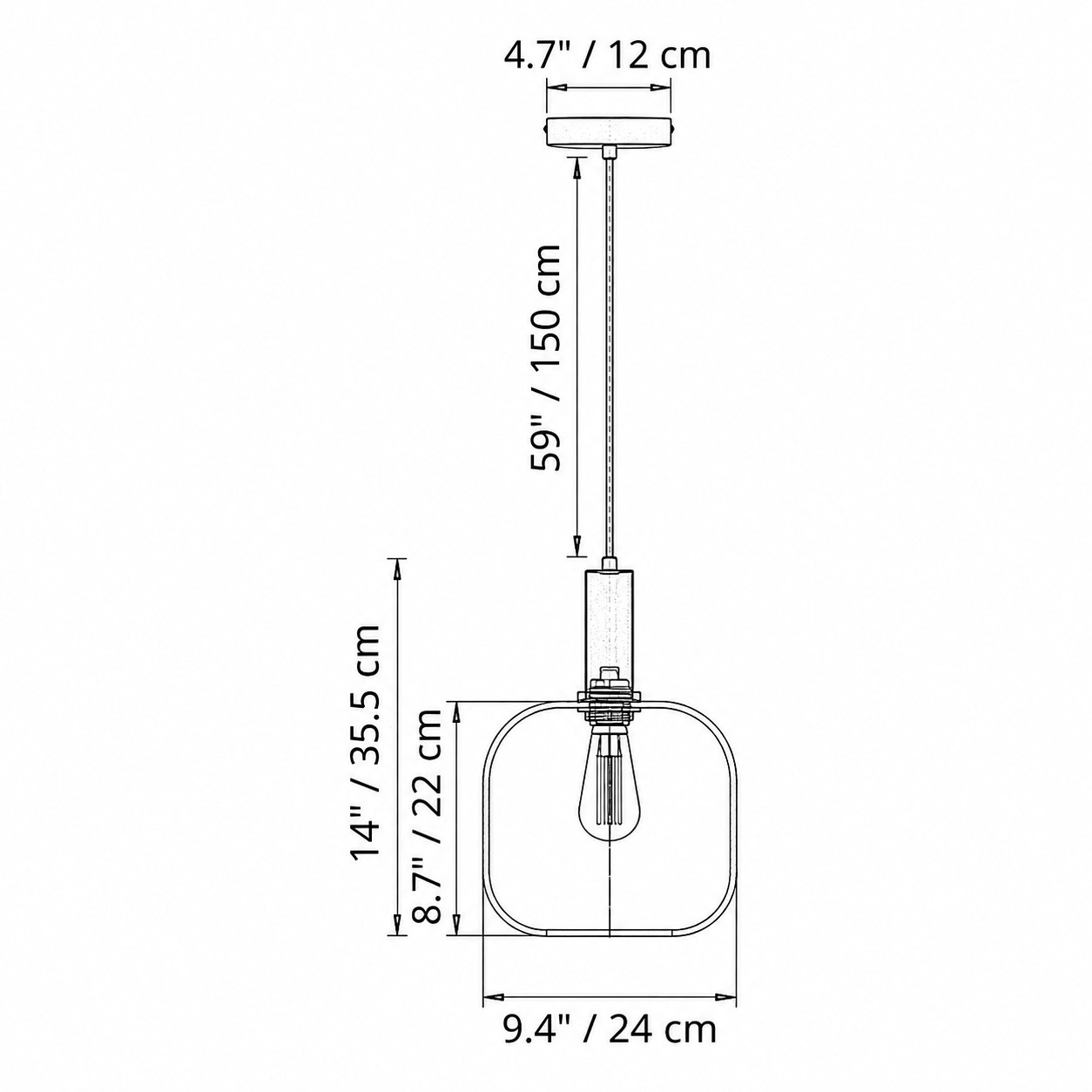 Dimension reference for yellow glass pendant light