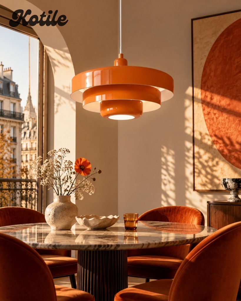 Suspension orange 1 tête au-dessus de la table