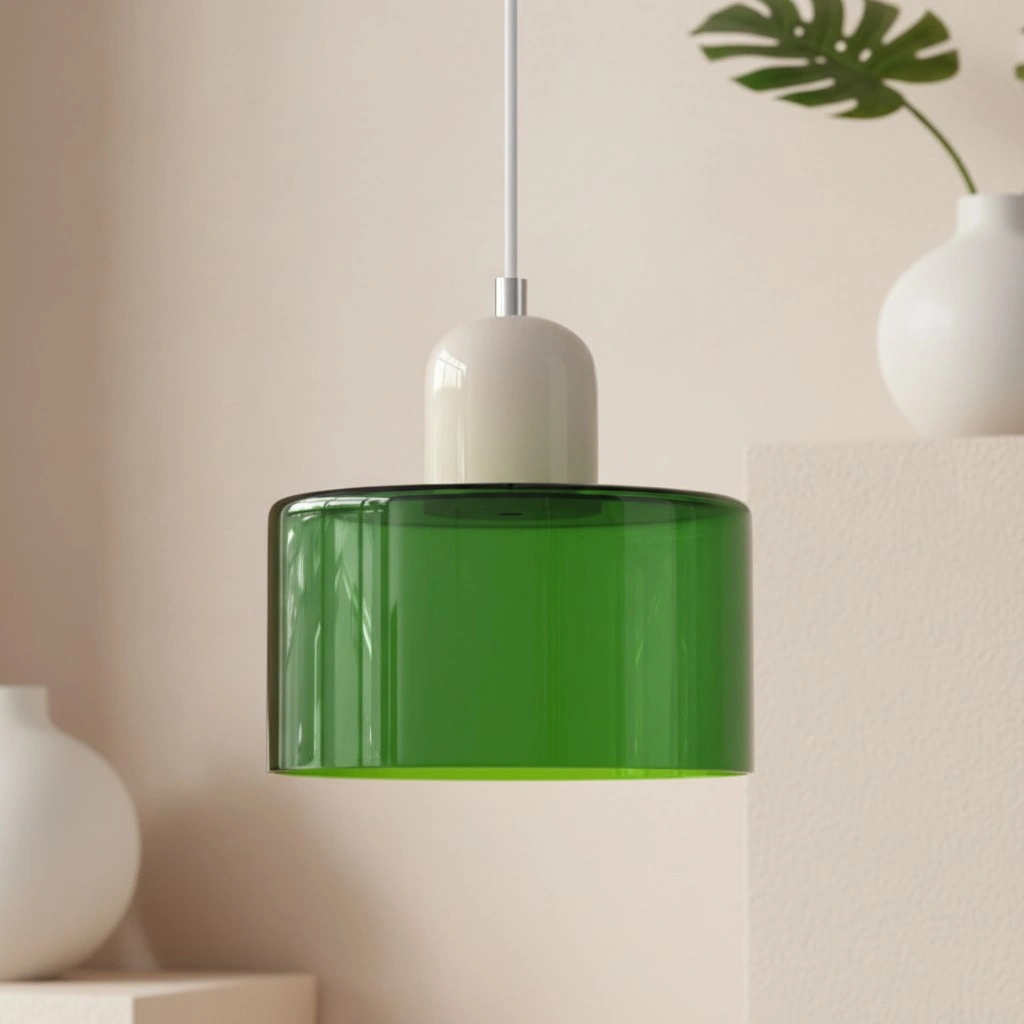 Wisiorek ze szkła cylindrycznego Bauhaus Morandi &mdash; malowana metalowa nasadka, 36 par
