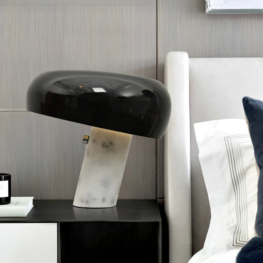 Italian Luxury Marble Table Lamp with Curved Enamel Metal Shade - 4