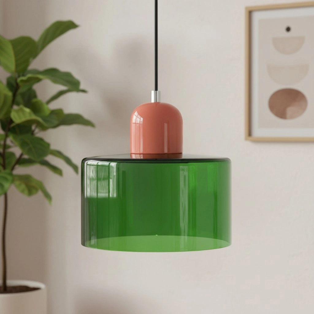Wisiorek ze szkła cylindrycznego Bauhaus Morandi &mdash; malowana metalowa nasadka, 36 par