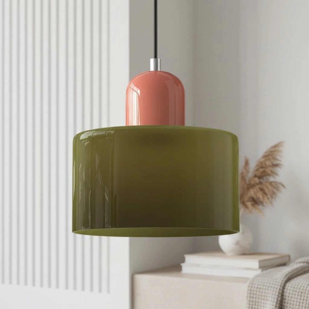 Wisiorek ze szkła cylindrycznego Bauhaus Morandi &mdash; malowana metalowa nasadka, 36 par