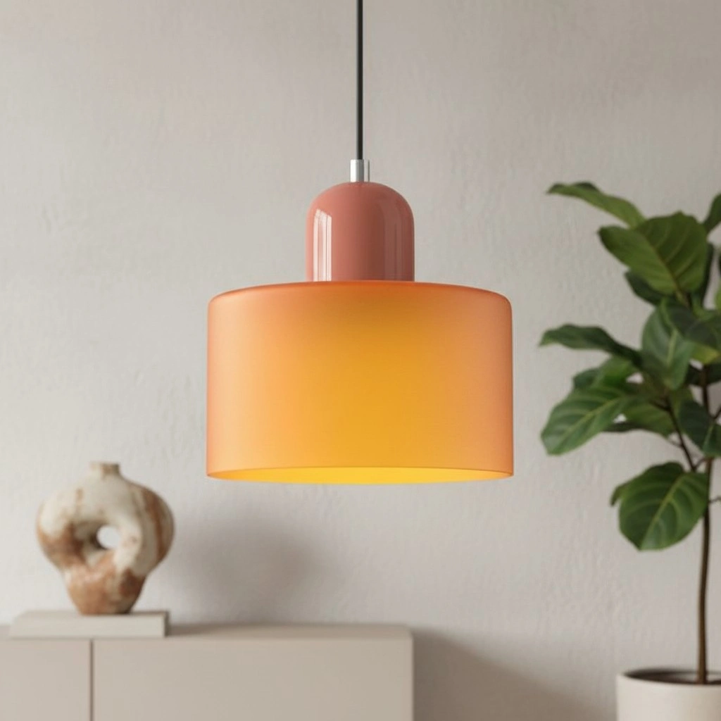 Lampada a sospensione cilindrica in vetro Bauhaus Morandi, cappuccio in metallo verniciato, 36 abbinamenti