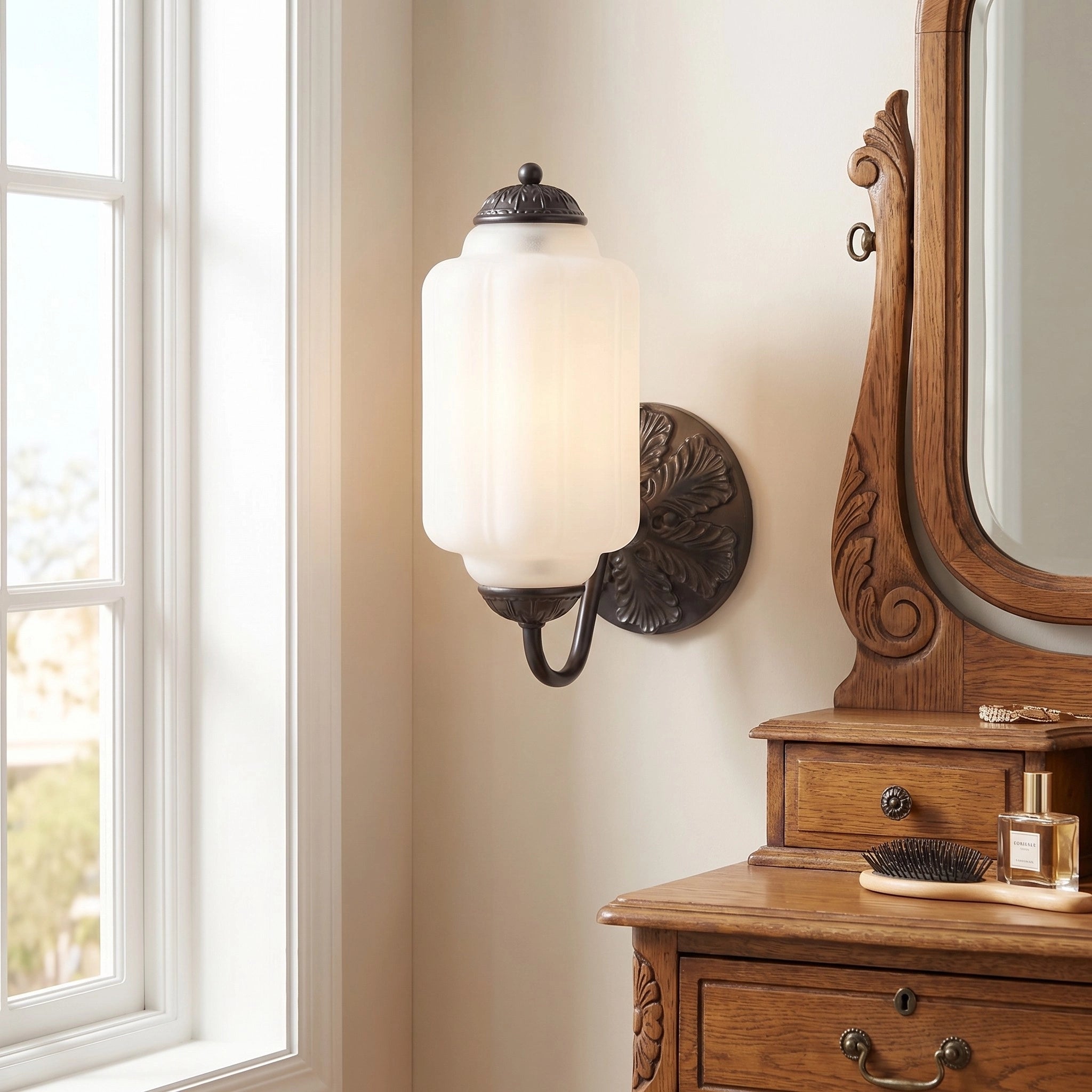Lumi Vintage Milk Glass Oiled Brass Eloise Sconce