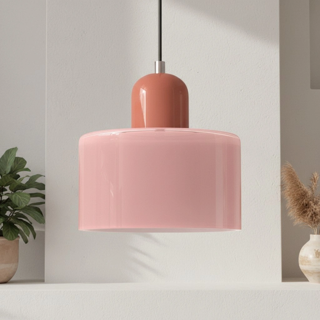Wisiorek ze szkła cylindrycznego Bauhaus Morandi &mdash; malowana metalowa nasadka, 36 par