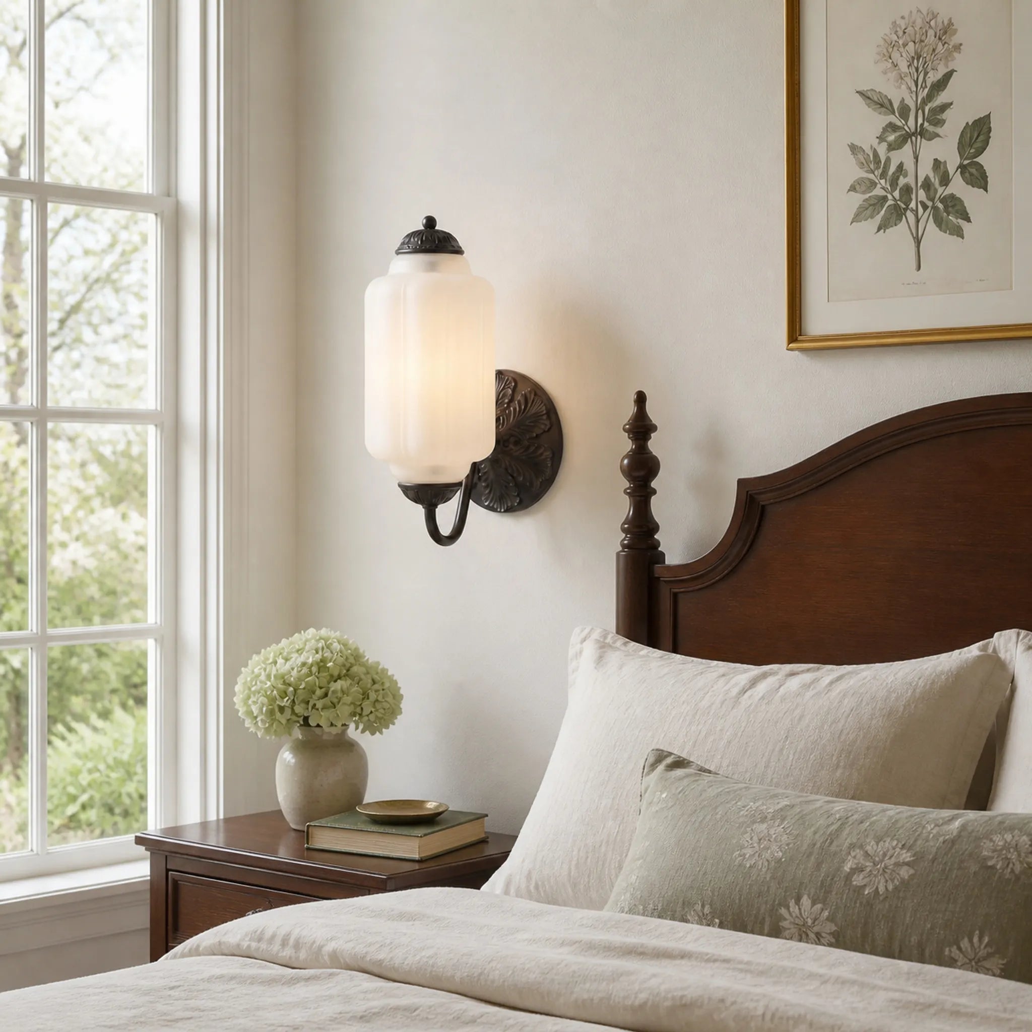 Lumi Vintage Milk Glass Oiled Brass Eloise Sconce