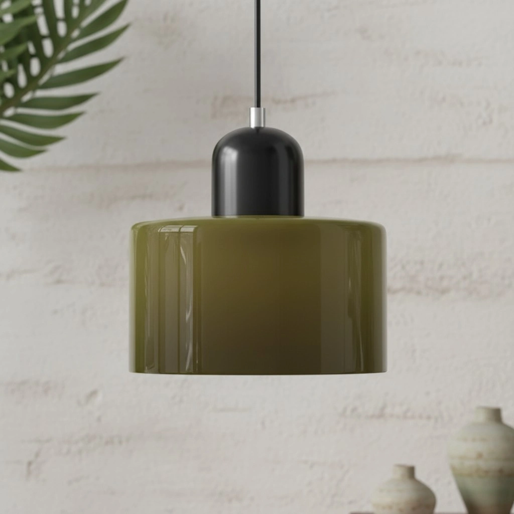 Wisiorek ze szkła cylindrycznego Bauhaus Morandi &mdash; malowana metalowa nasadka, 36 par