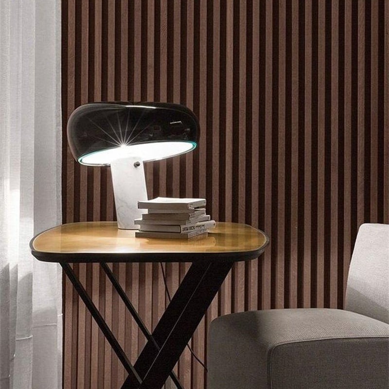 Italian Luxury Marble Table Lamp with Curved Enamel Metal Shade - 11
