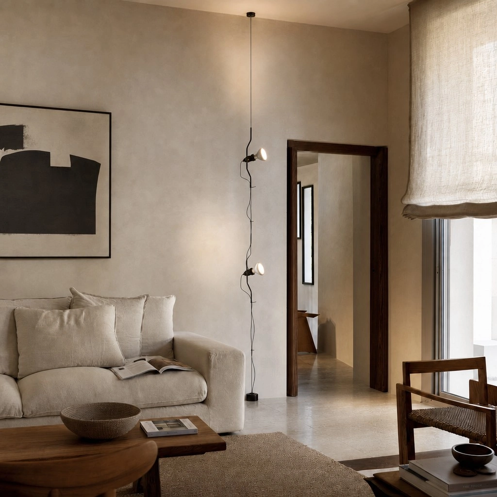 Linea Zweikopf-Kabelstrahler im Wohnzimmer