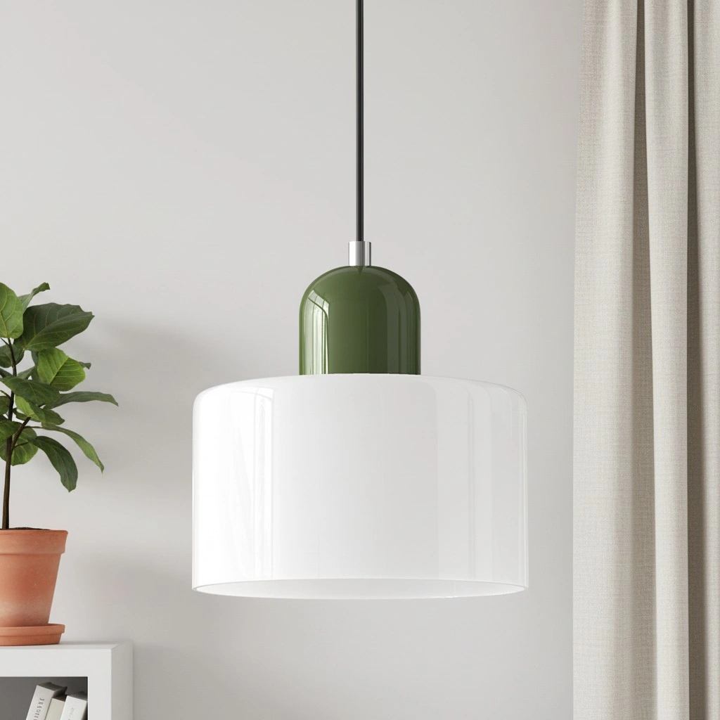 Wisiorek ze szkła cylindrycznego Bauhaus Morandi &mdash; malowana metalowa nasadka, 36 par
