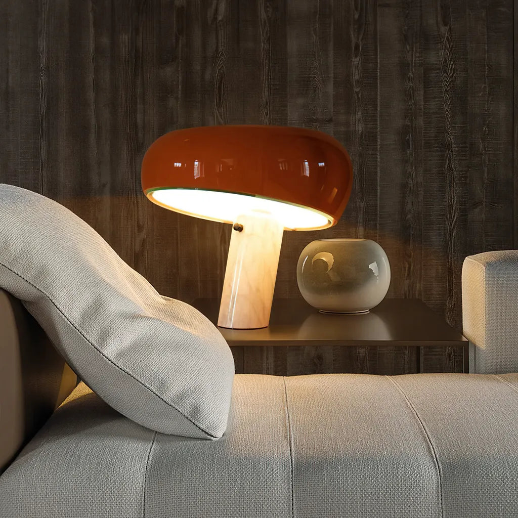 Italian Luxury Marble Table Lamp with Curved Enamel Metal Shade - 20