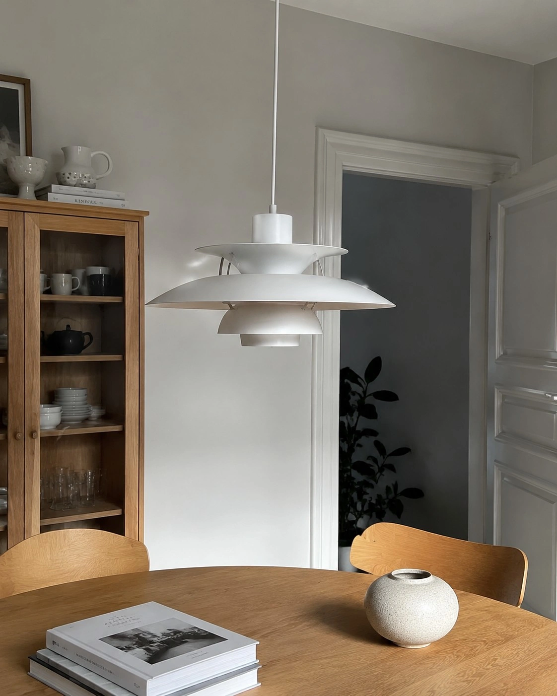 White pendant in a dining room