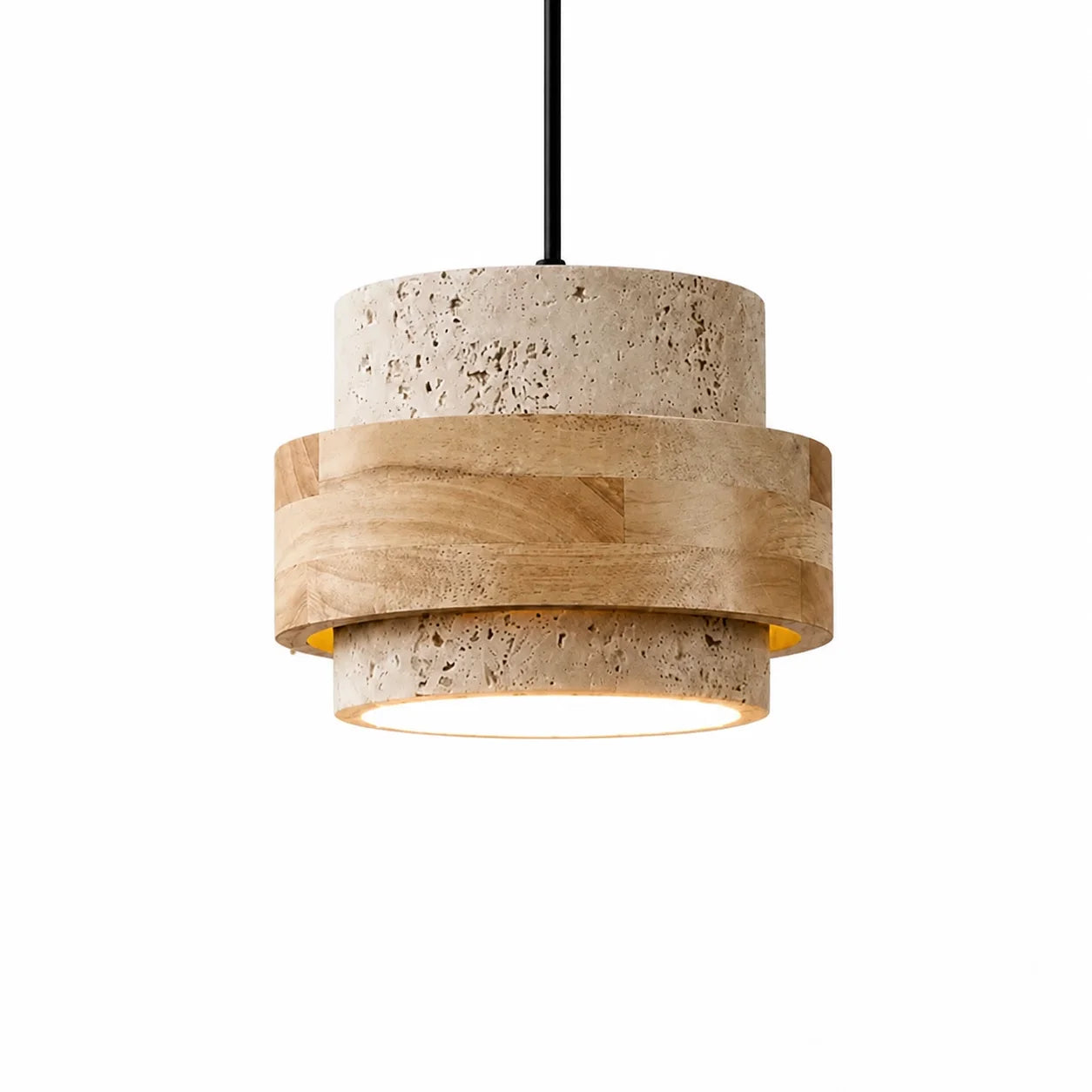 Callan Wabi-Sabi Travertine Walnut Wood Linear Pendant Light