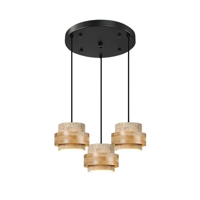 Callan Wabi-Sabi Travertine Walnut Wood Linear Pendant Light