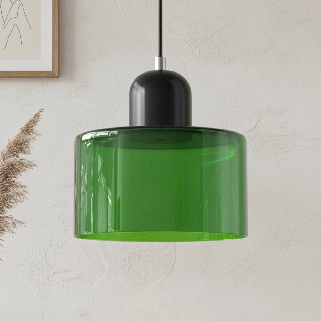 Wisiorek ze szkła cylindrycznego Bauhaus Morandi &mdash; malowana metalowa nasadka, 36 par