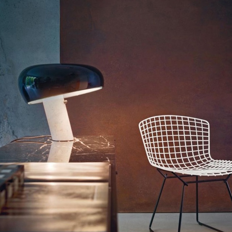 Italian Luxury Marble Table Lamp with Curved Enamel Metal Shade - 9