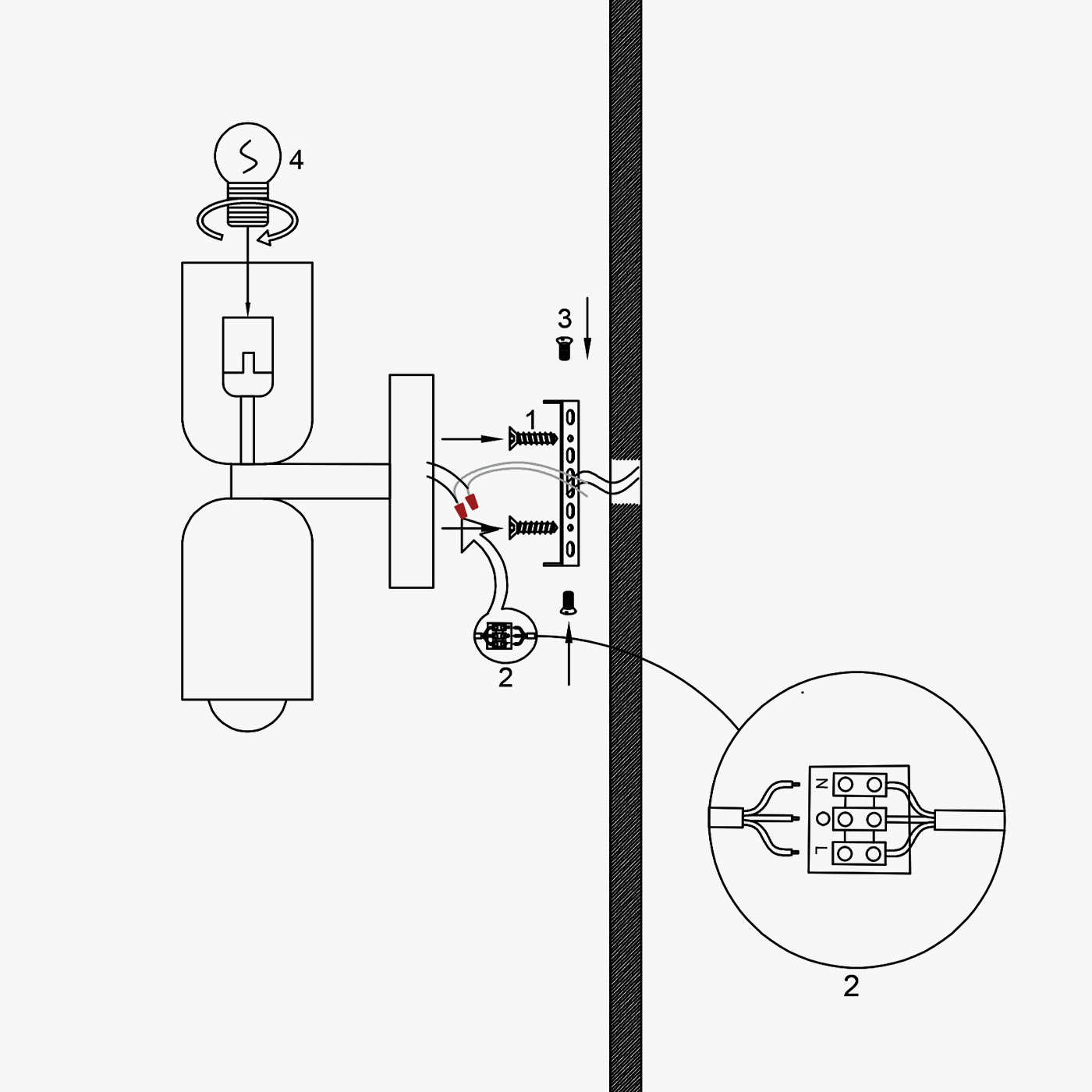 Installation diagram for capsule wall sconce