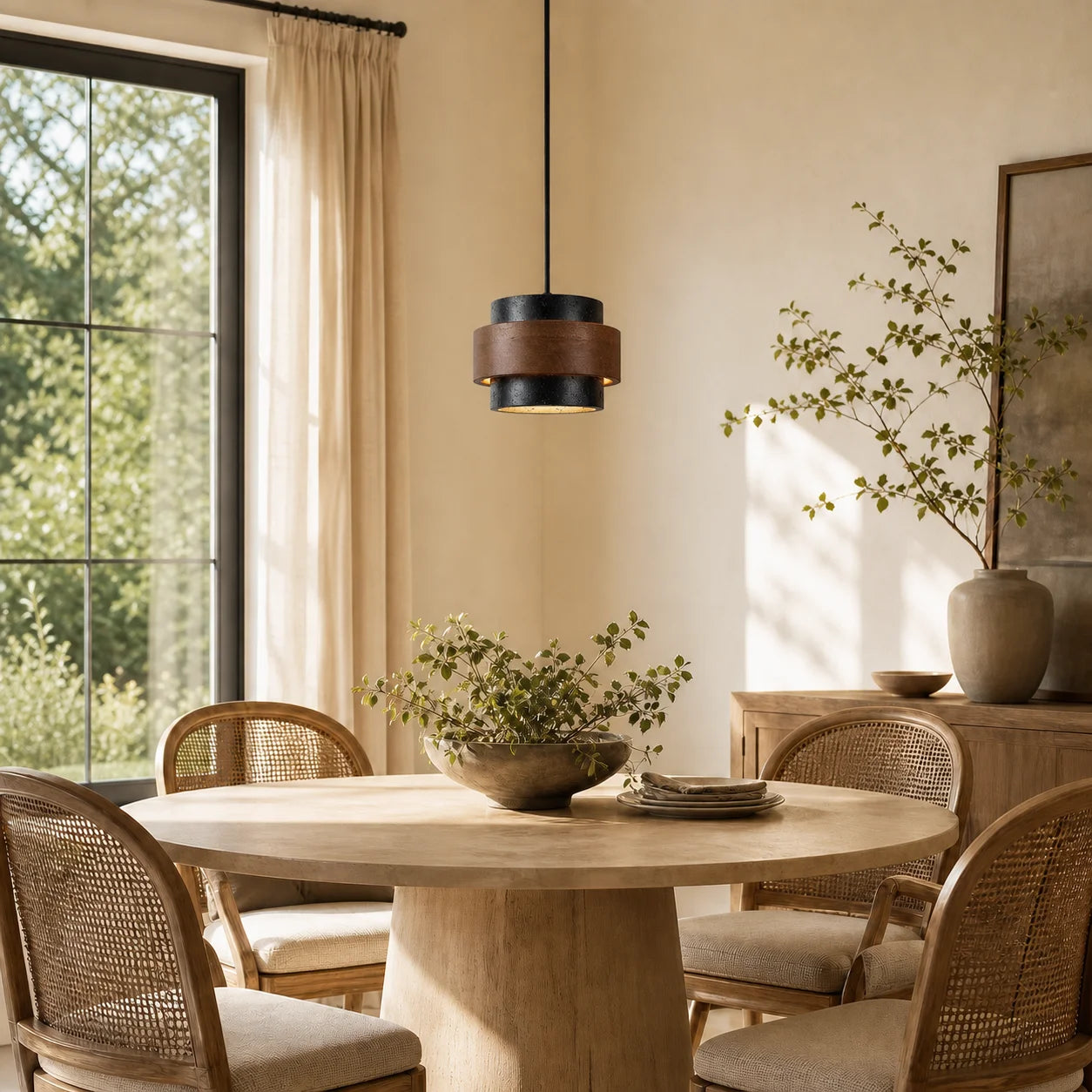 Callan Wabi-Sabi Travertine Walnut Wood Linear Pendant Light