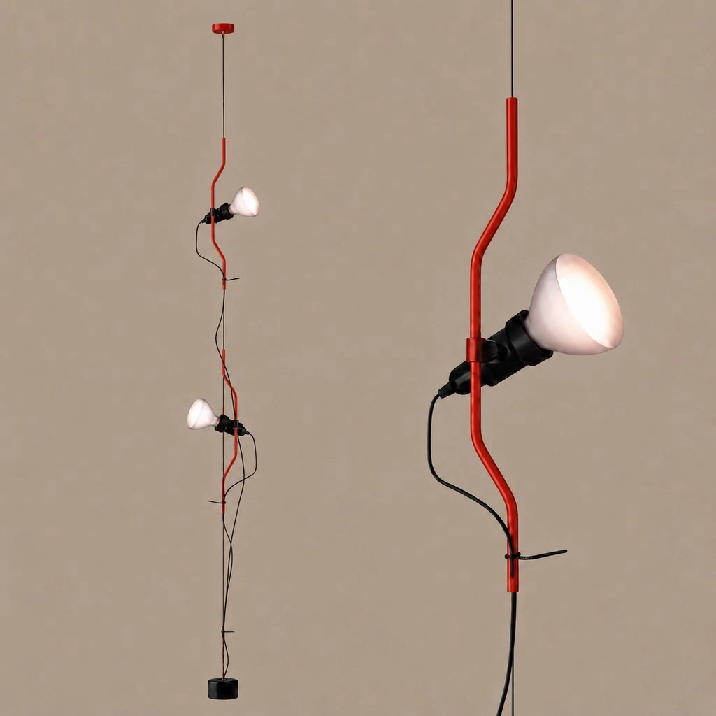 Parentesi Floor Lamp - Industrial Dimmable Suspension Light - Red