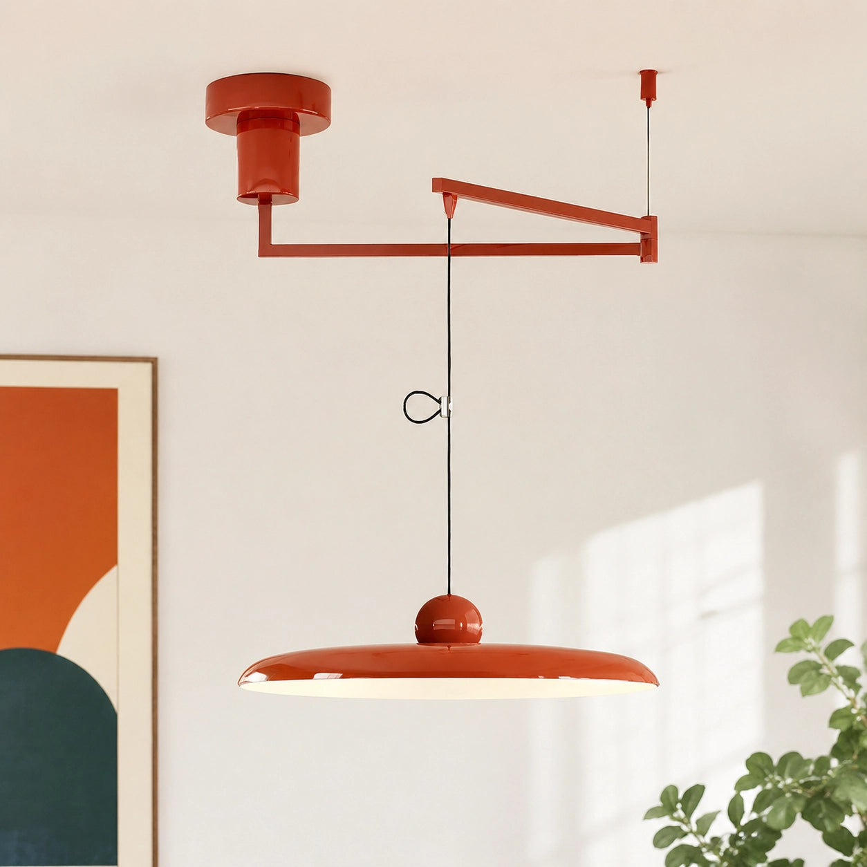 Lampada a sospensione Riva con braccio orientabile regolabile e disco &mdash; Metallo e acrilico, LED
