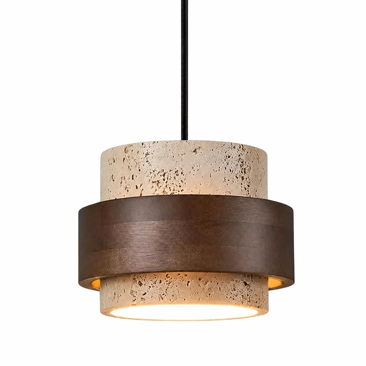 Callan Wabi-Sabi Travertine Walnut Wood Linear Pendant Light