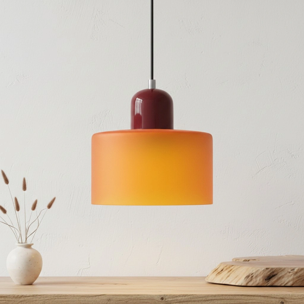 Lampada a sospensione cilindrica in vetro Bauhaus Morandi, cappuccio in metallo verniciato, 36 abbinamenti