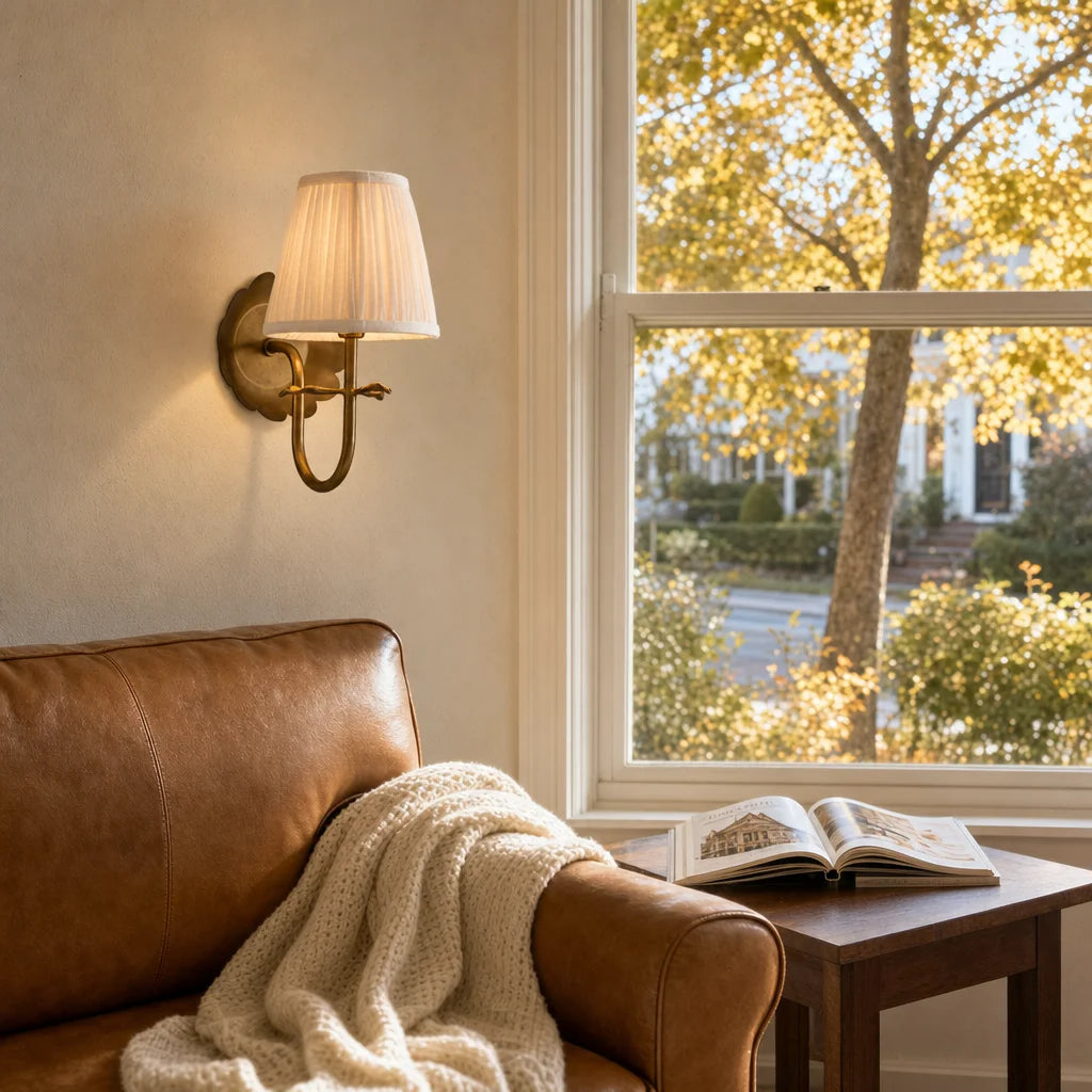 Sandra Vintage Pleated Cotton Shade Wall Sconce