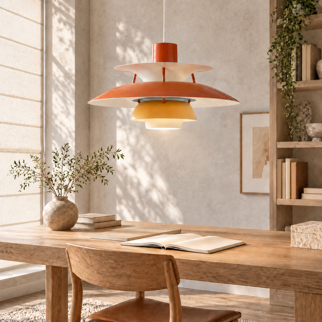 Orange pendant light on