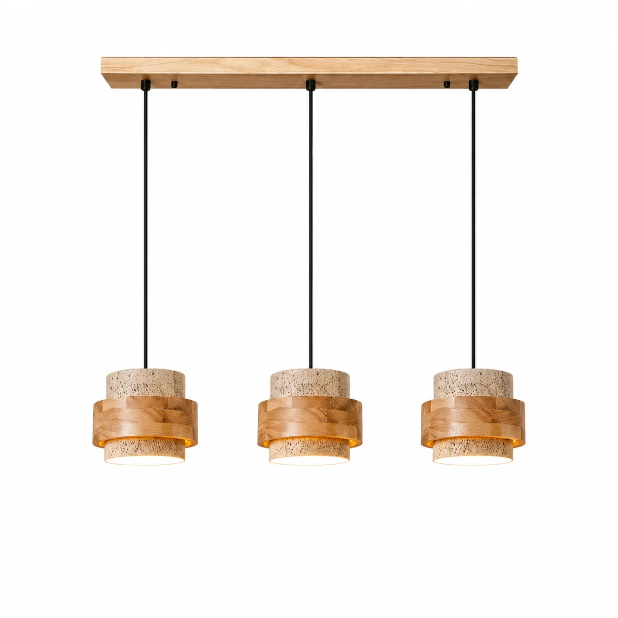 Callan Wabi-Sabi Travertine Walnut Wood Linear Pendant Light