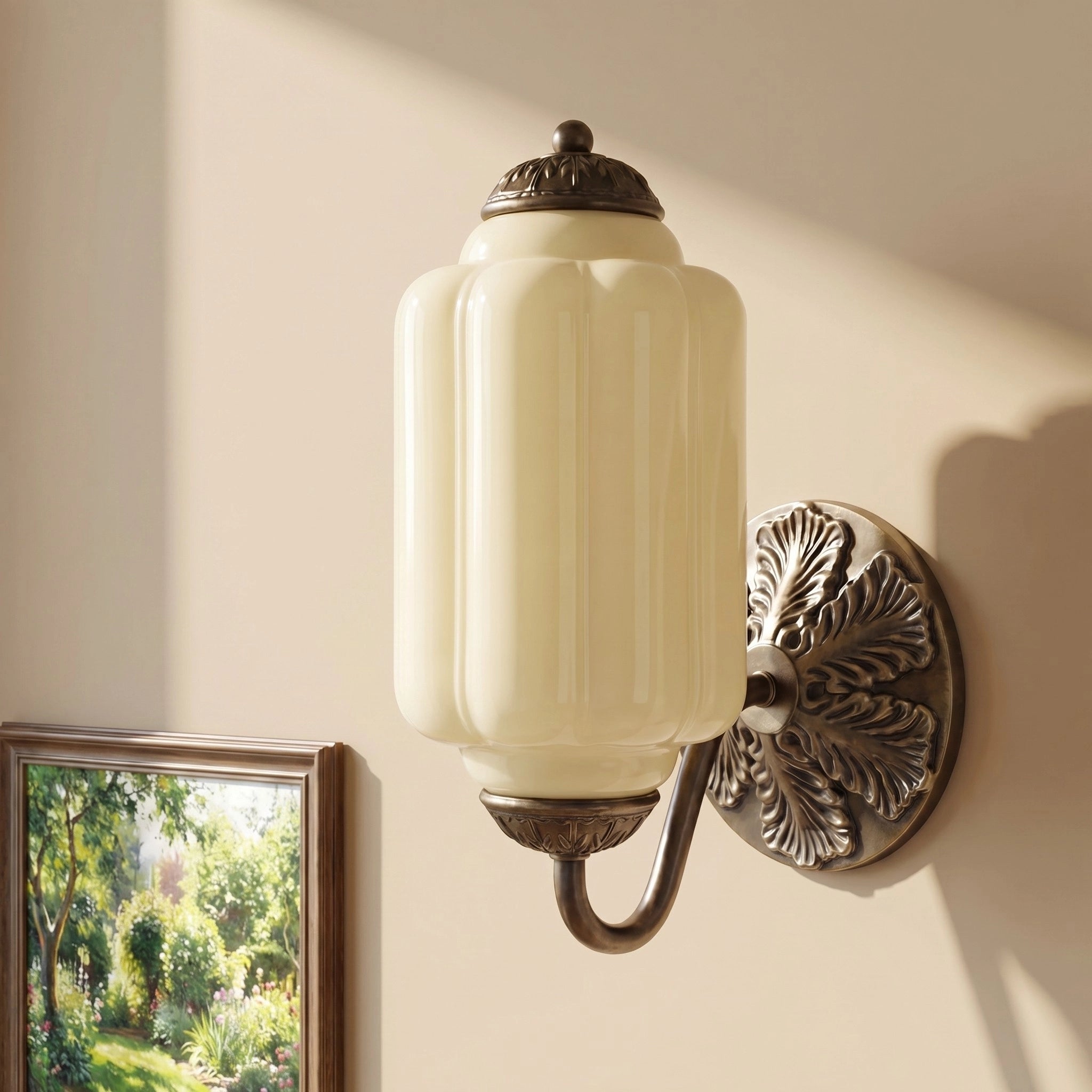 Lumi Vintage Milk Glass Oiled Brass Eloise Sconce