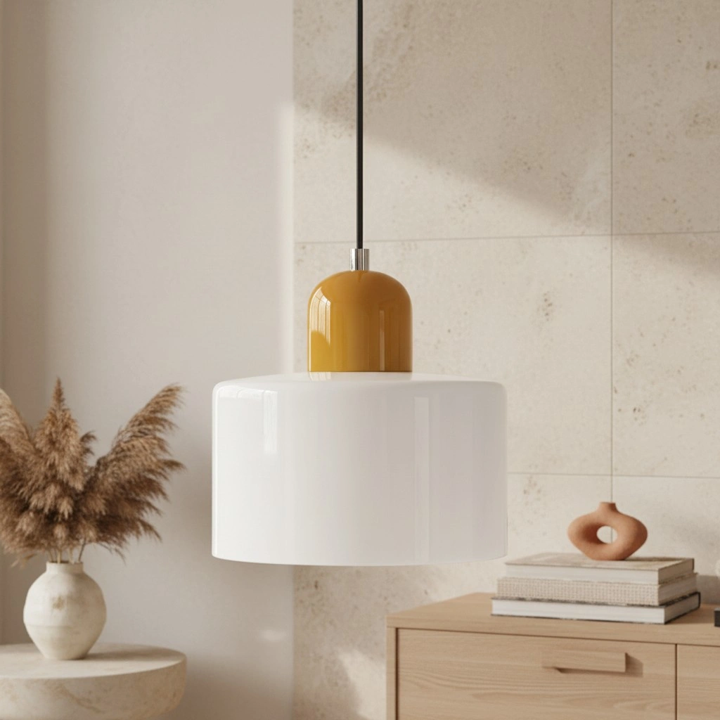 Wisiorek ze szkła cylindrycznego Bauhaus Morandi &mdash; malowana metalowa nasadka, 36 par