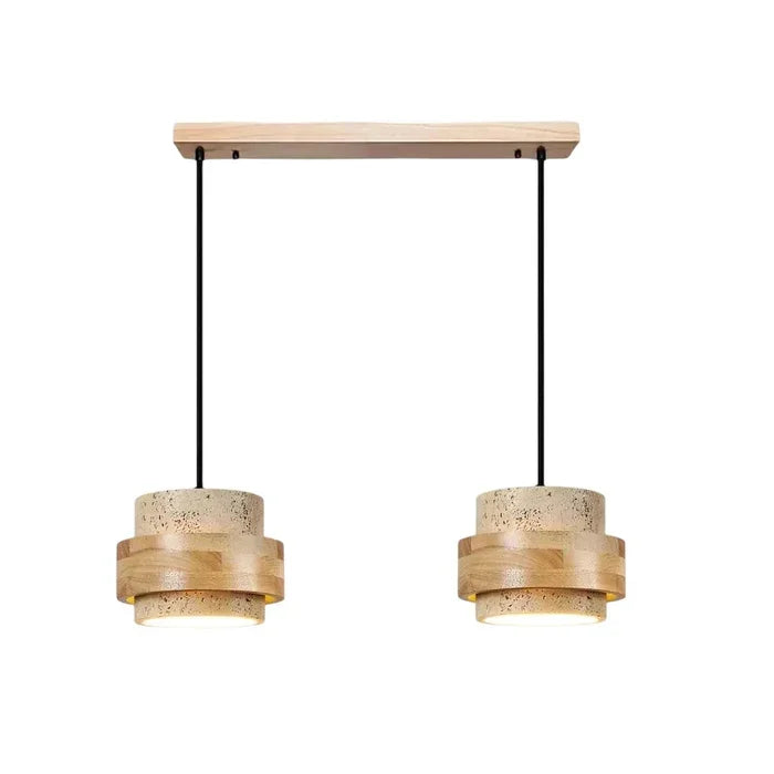 Callan Wabi-Sabi Travertine Walnut Wood Linear Pendant Light