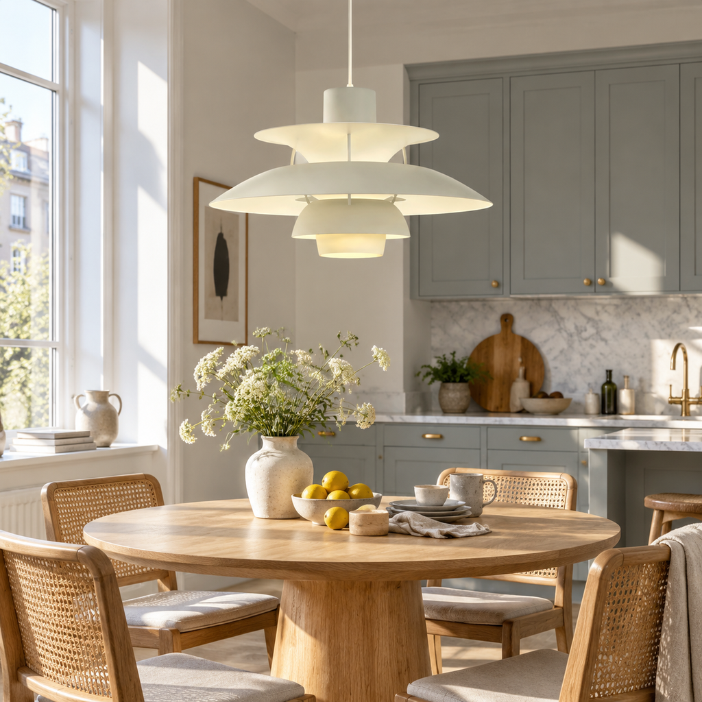 Nordic multi-tiered pendant lamp &mdash; Pale Pewter &mdash; interior scene