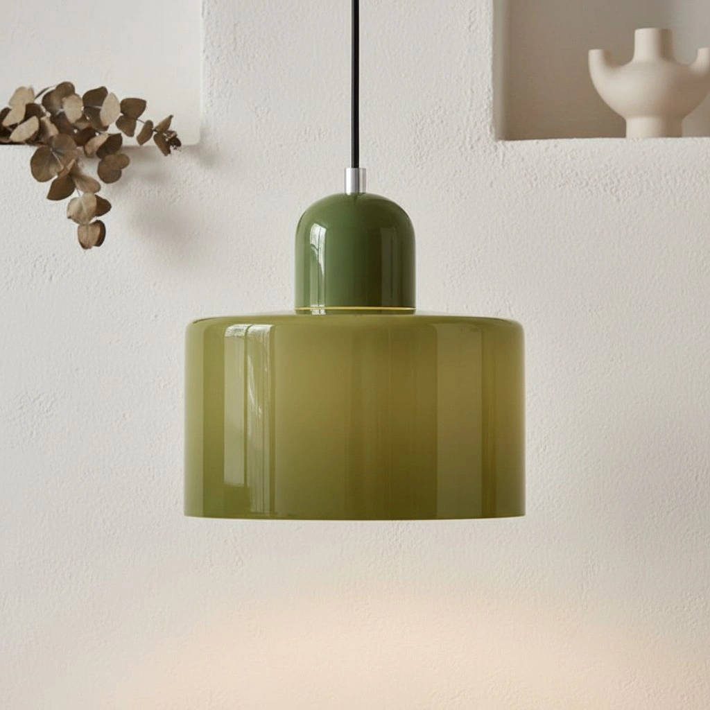 Wisiorek ze szkła cylindrycznego Bauhaus Morandi &mdash; malowana metalowa nasadka, 36 par