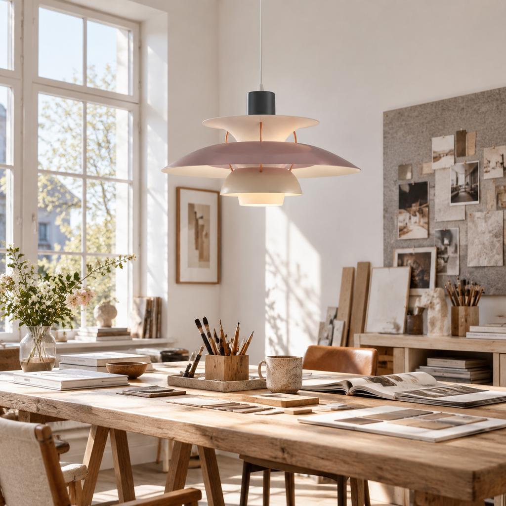 Nordic multi-tiered pendant lamp &mdash; Hues of Grey &mdash; interior scene