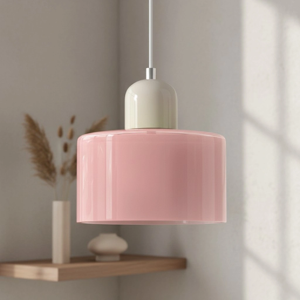 Wisiorek ze szkła cylindrycznego Bauhaus Morandi &mdash; malowana metalowa nasadka, 36 par