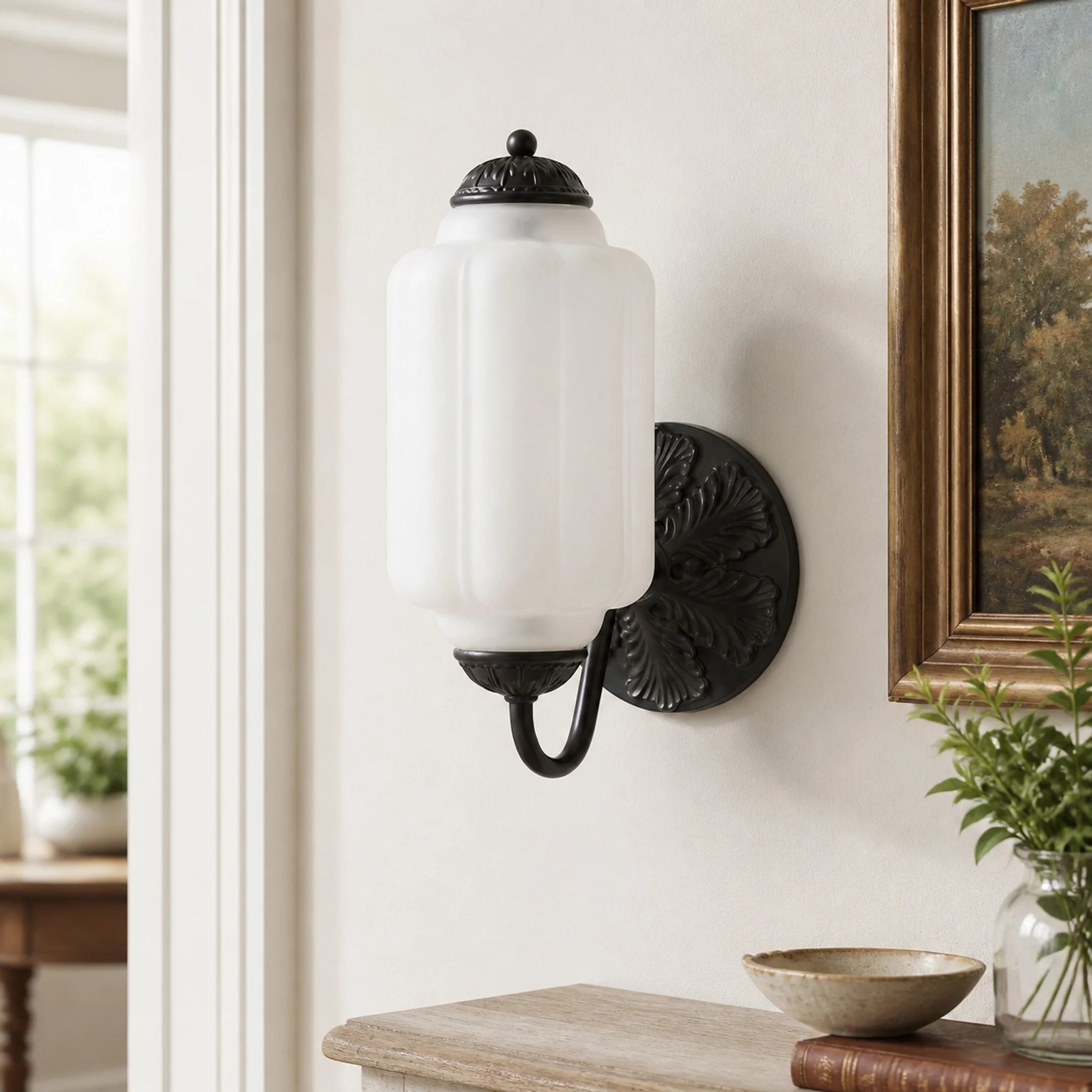 Lumi Vintage Milk Glass Oiled Brass Eloise Sconce
