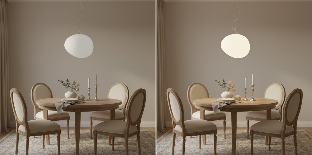 Stonea pendant comparison with light on and light off