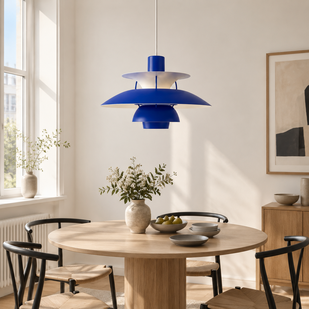 Nordic multi-tiered pendant lamp &mdash; Monochrome Blue &mdash; interior scene
