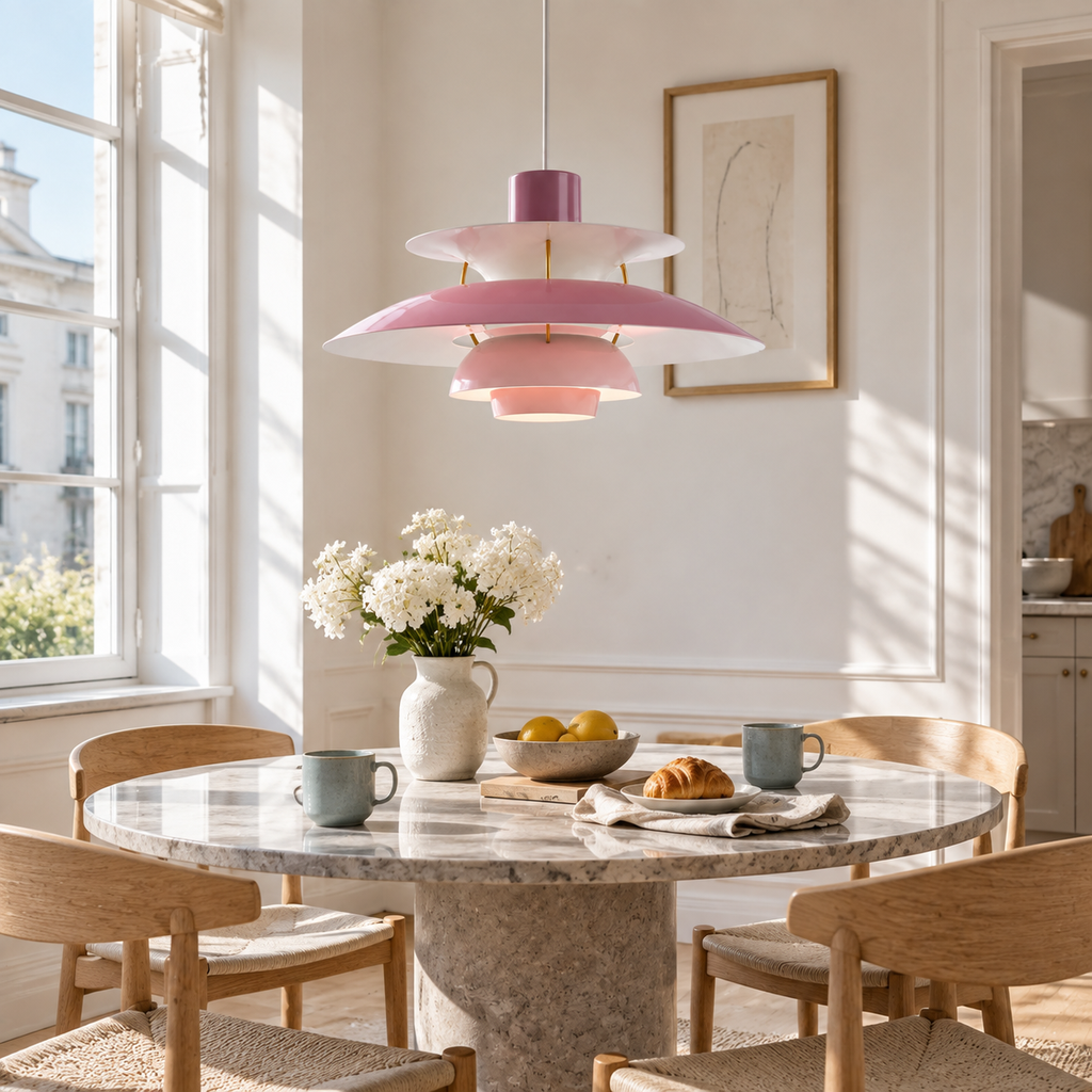 Nordic multi-tiered pendant lamp &mdash; Purple &mdash; interior scene