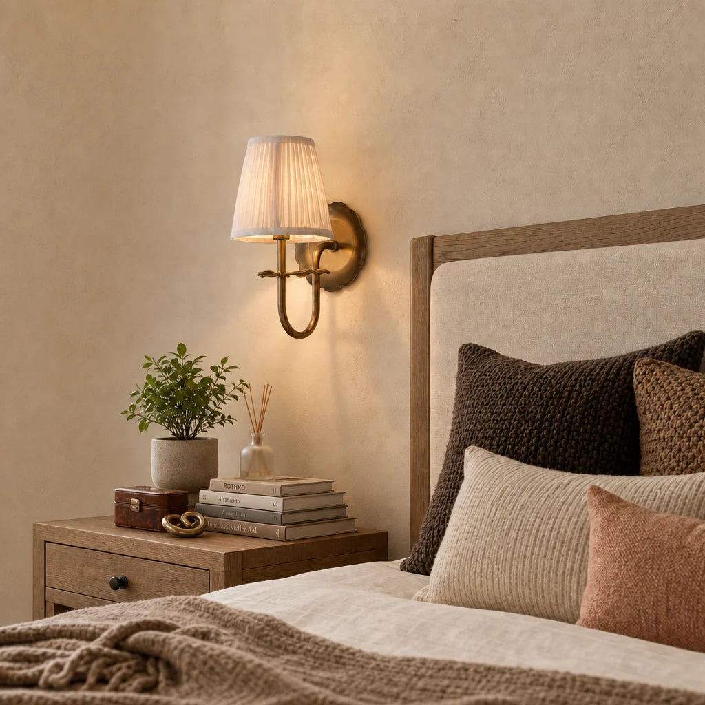 Sandra Vintage Pleated Cotton Shade Wall Sconce