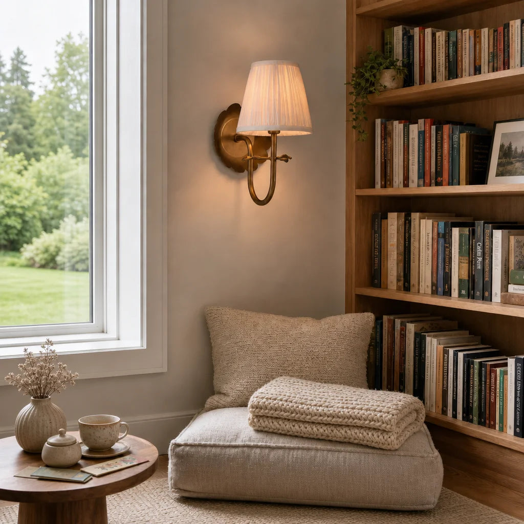 Sandra Vintage Pleated Cotton Shade Wall Sconce