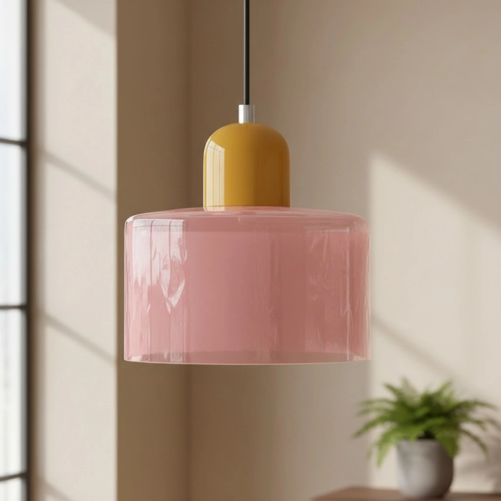 Wisiorek ze szkła cylindrycznego Bauhaus Morandi &mdash; malowana metalowa nasadka, 36 par