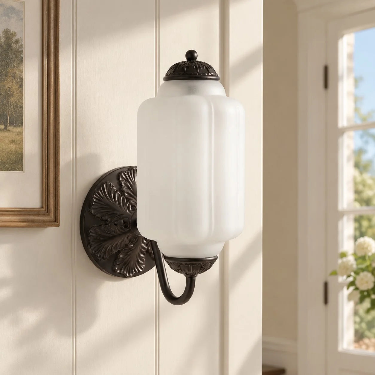 Lumi Vintage Milk Glass Oiled Brass Eloise Sconce