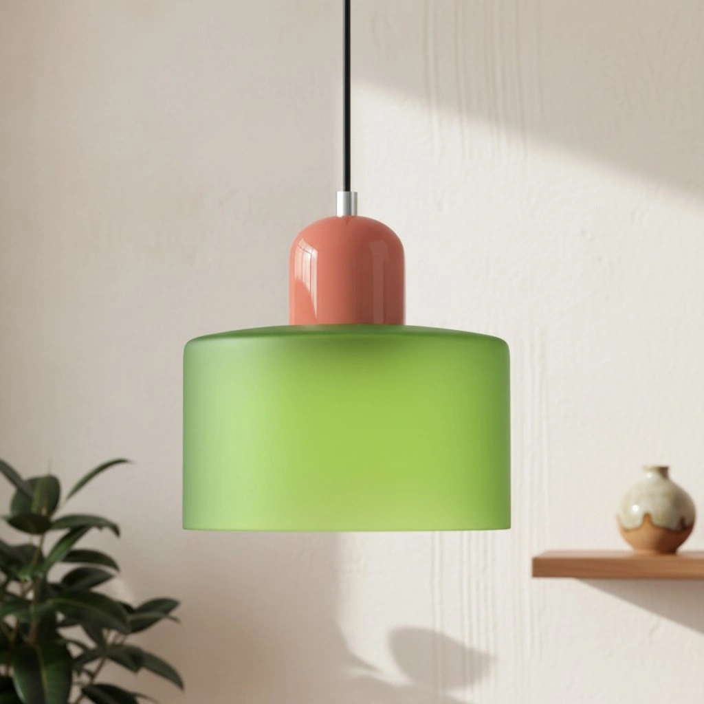 Wisiorek ze szkła cylindrycznego Bauhaus Morandi &mdash; malowana metalowa nasadka, 36 par