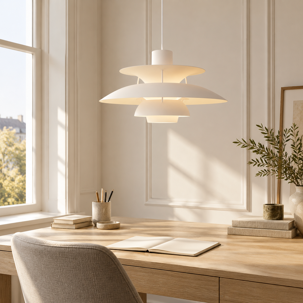 Nordic multi-tiered pendant lamp &mdash; Blush &mdash; interior scene