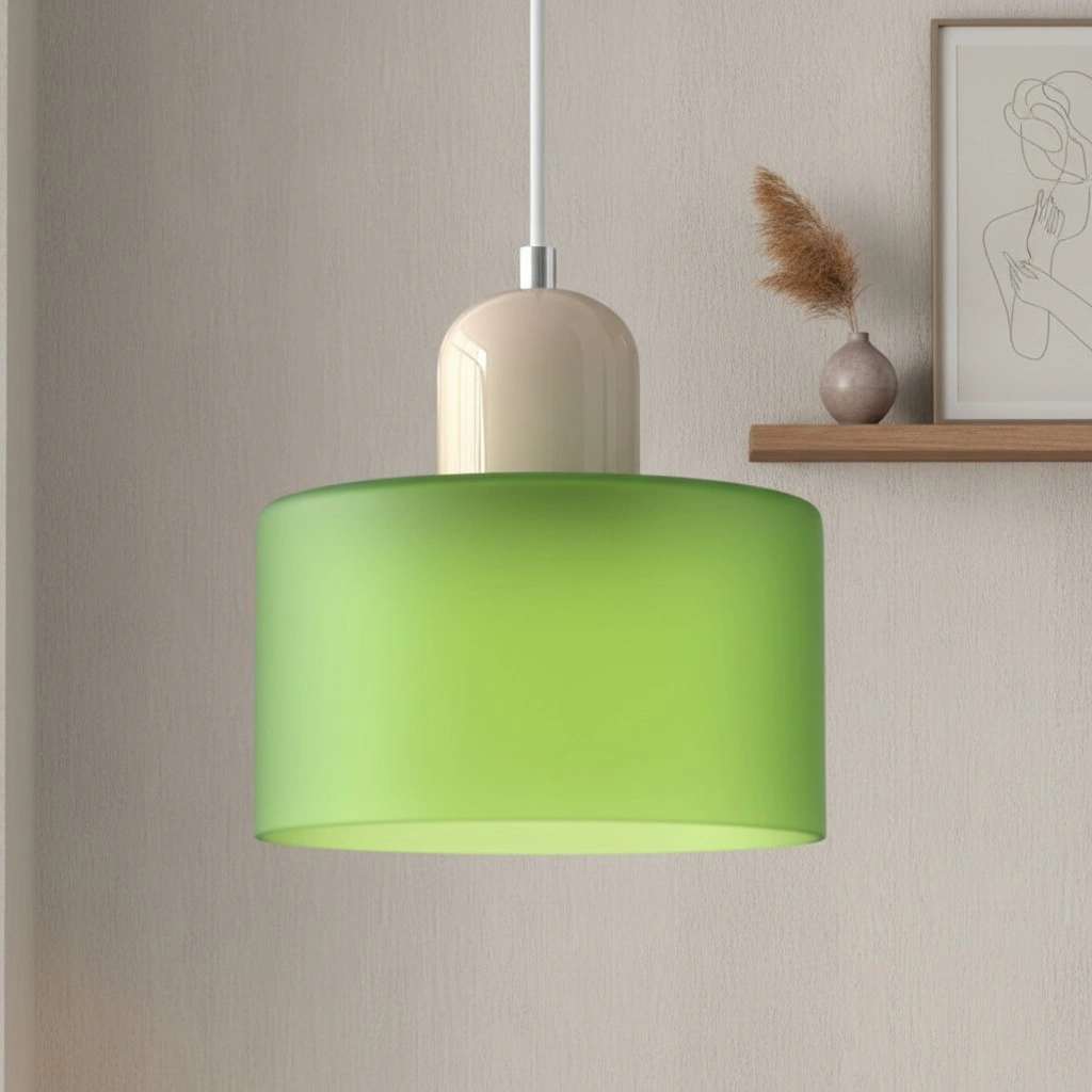 Wisiorek ze szkła cylindrycznego Bauhaus Morandi &mdash; malowana metalowa nasadka, 36 par